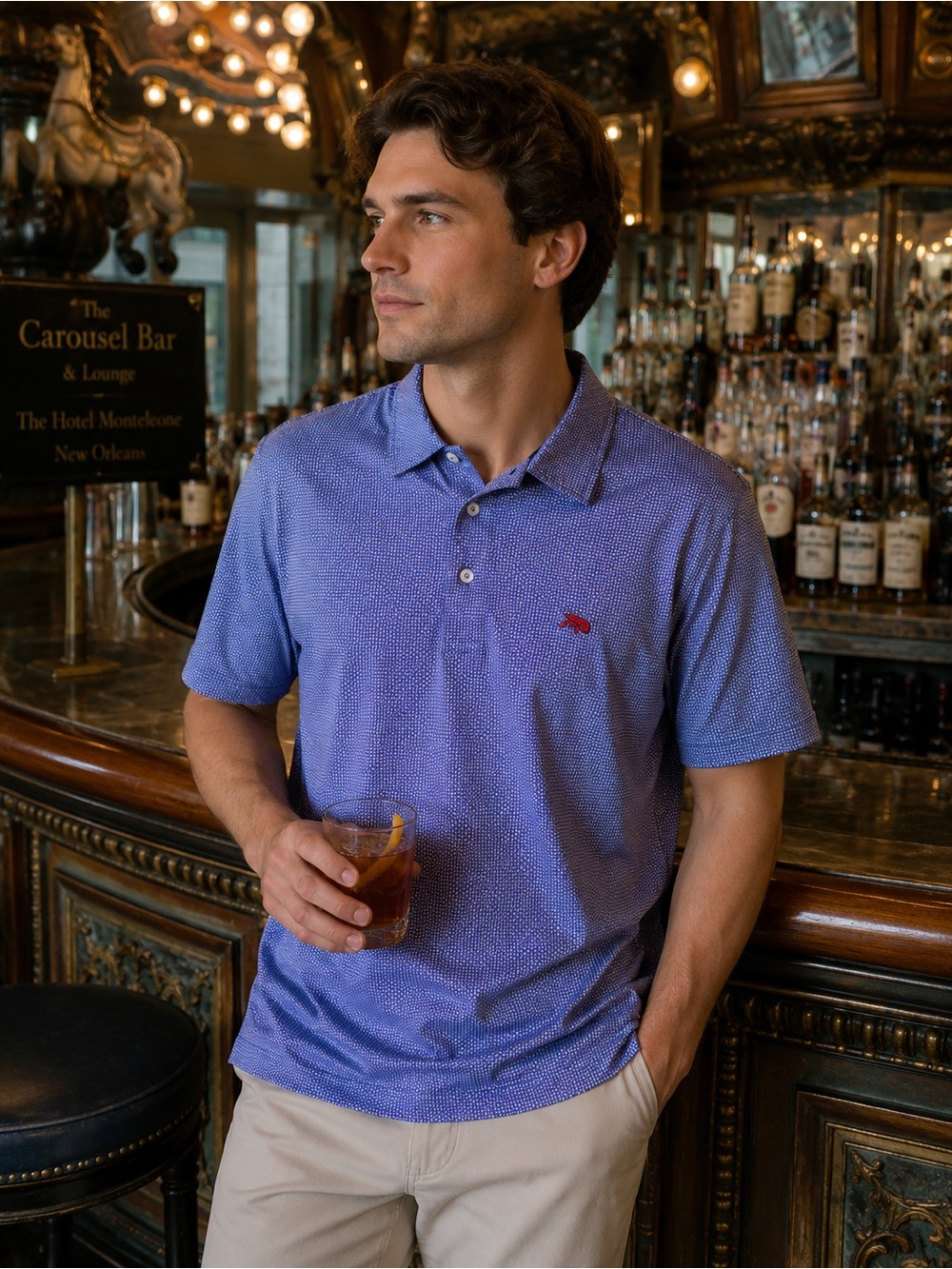 Perlis Crawfish Logo XL Blue Microdot Polo Shirt - Men's